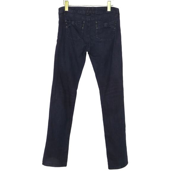 Y2k Jeans Joit Skinny Dark Wash Low Rise Jeans with Cute Bow Pockets 30" - Picture 3 of 7